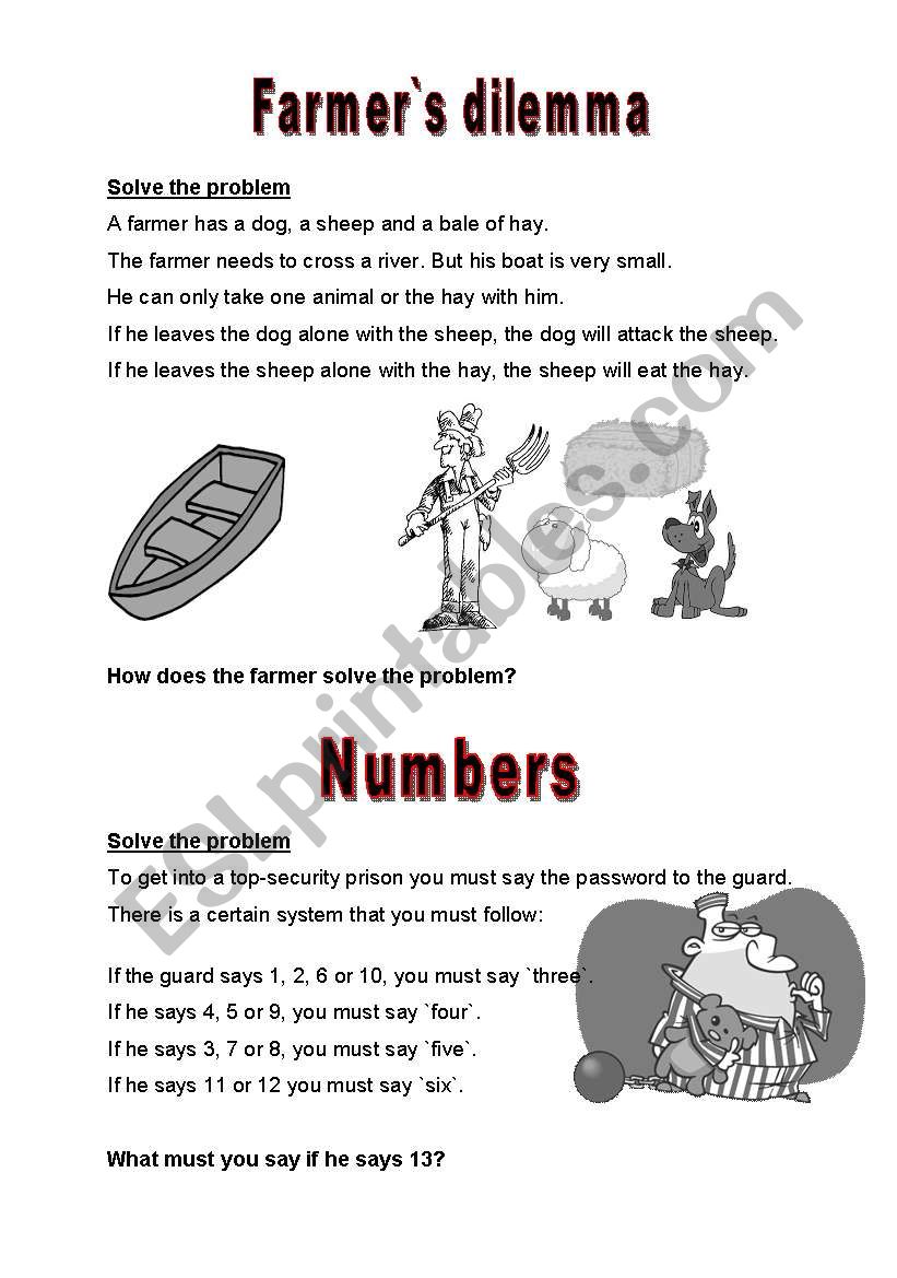 brainteaser: `farmer`s dilemma` and `numbers` with key